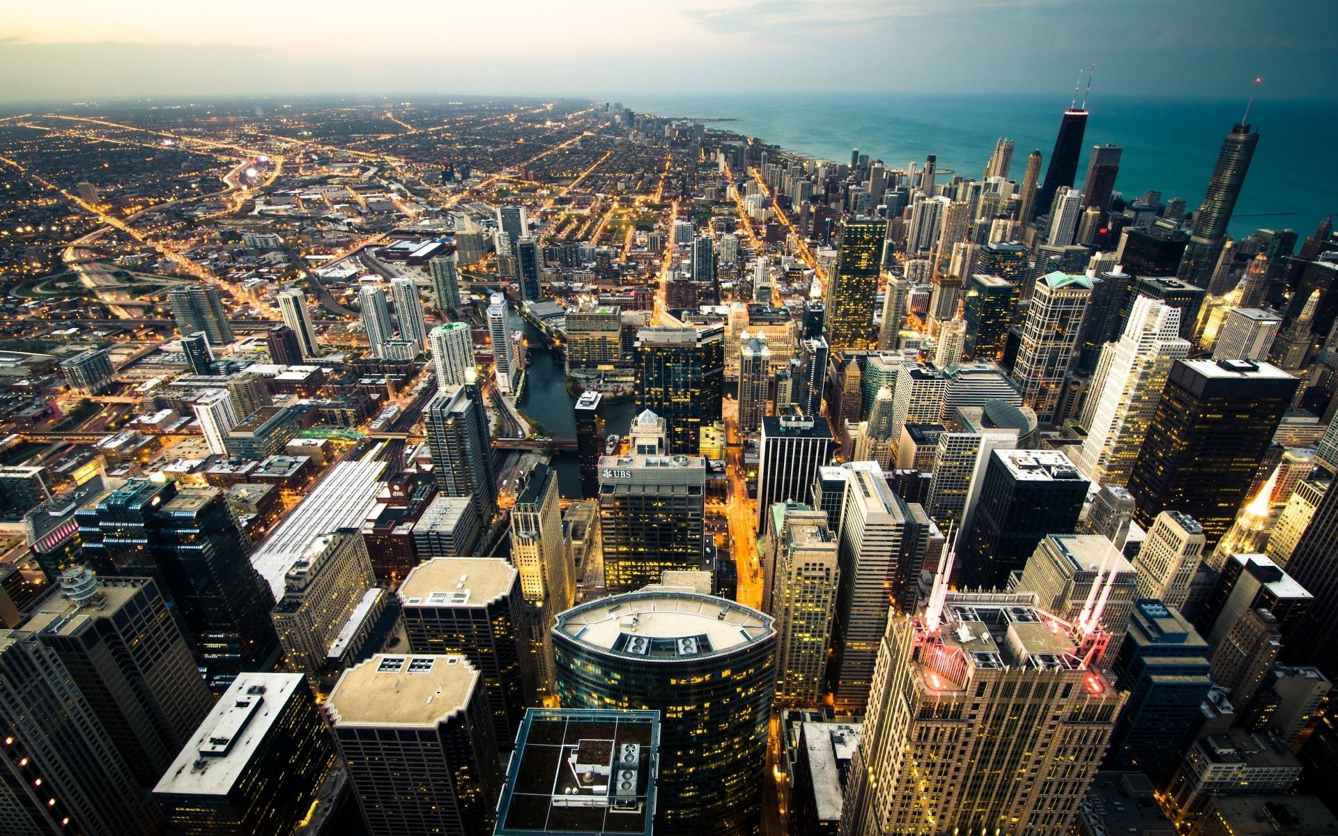 lights chicago coast town panorama