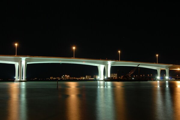 Puente iluminado en la ciudad nocturna