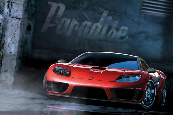 Red car burnout paradise on a dark background