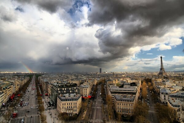 Panorama of the streets of Paris with a view of the Eiffel Tower