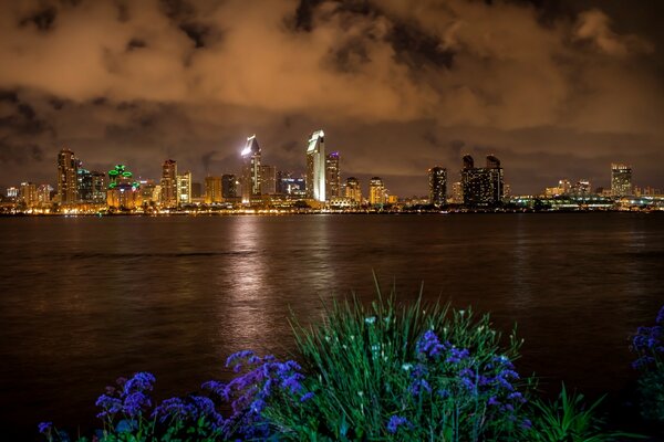 Vista notturna del fiume a San Diego