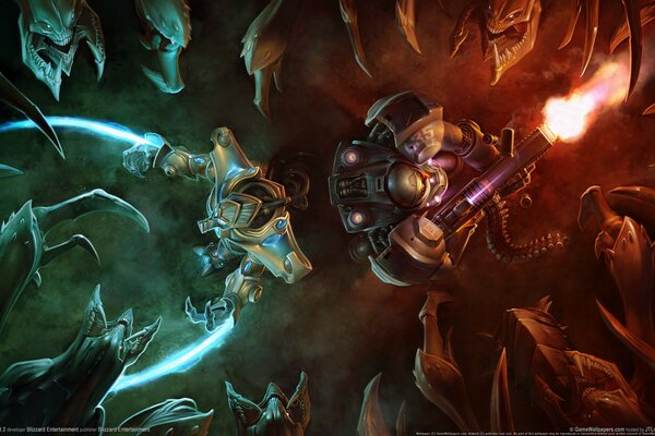 Starcraft 2 batalla vista superior. magia