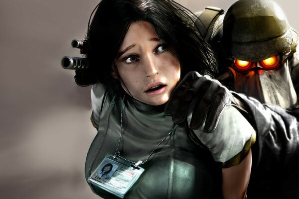 A soldier from the killzone game took a girl hostage