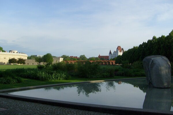 Park with river and forest in Germany