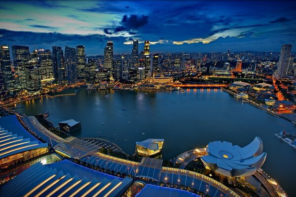 Nuit De Singapour. vue de dessus