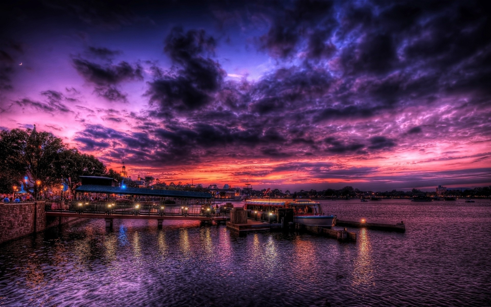 noc światło miasto port niebo morze hdr