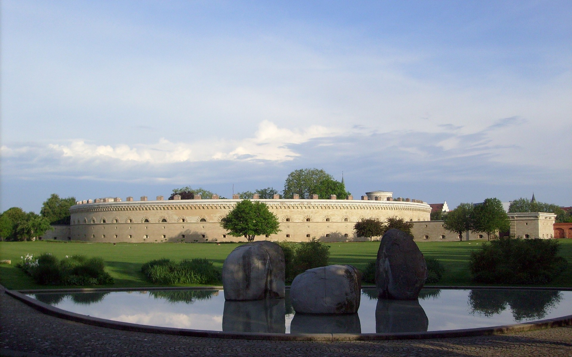 pierres réflexion matin ville eau parc allemagne forteresse