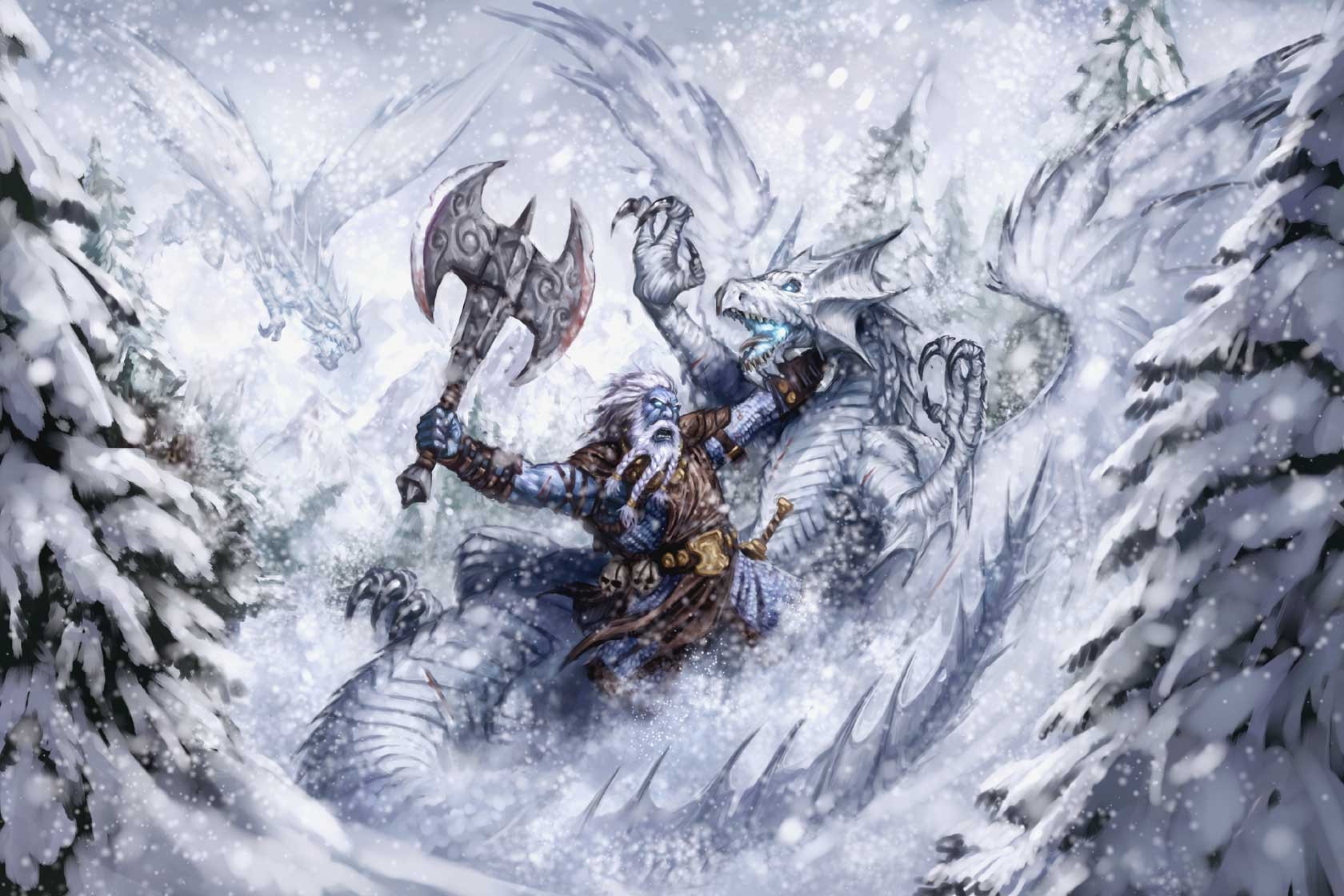 fantasie winter drachen schlacht krieger runelord