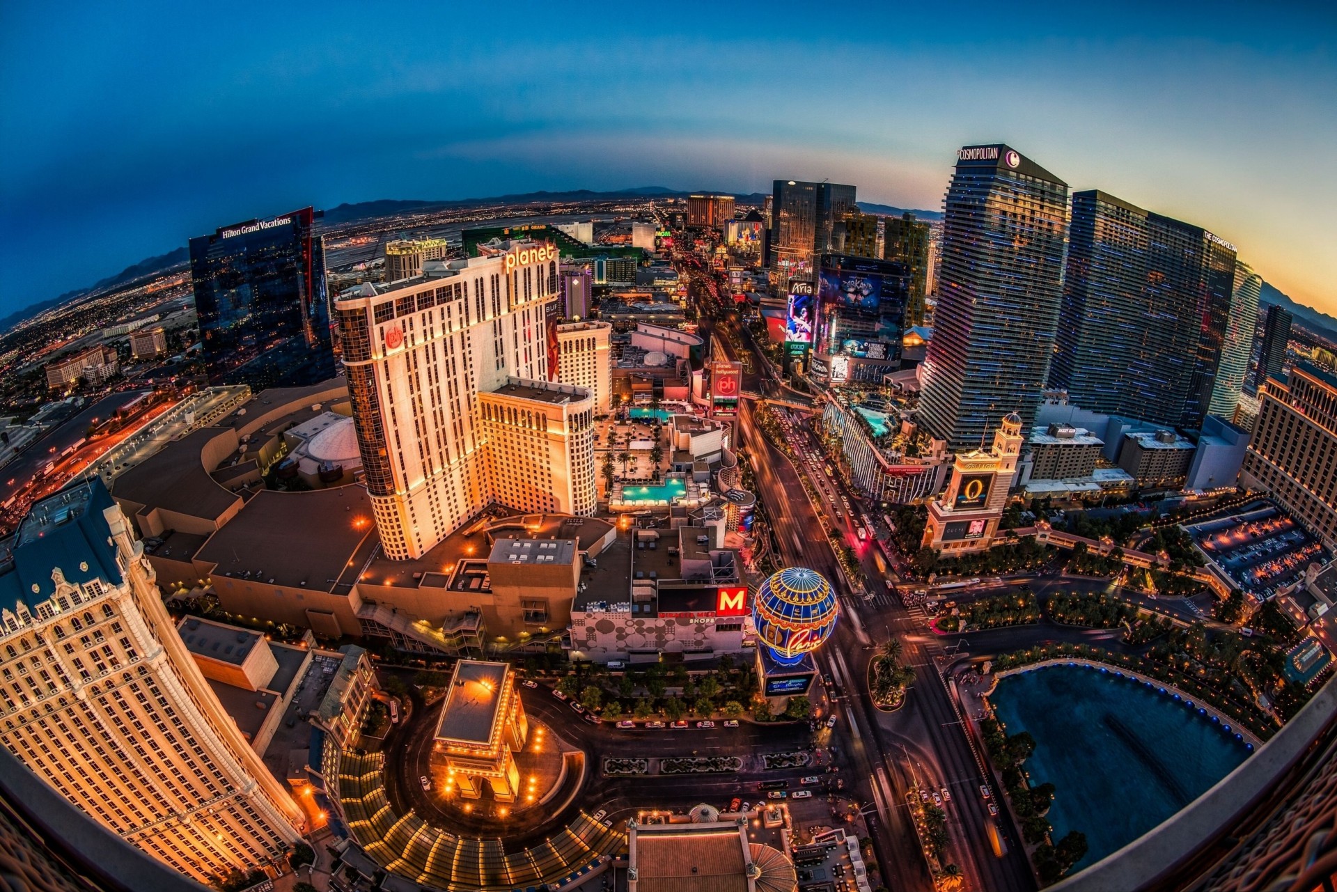 panorama las vegas building nevada night city