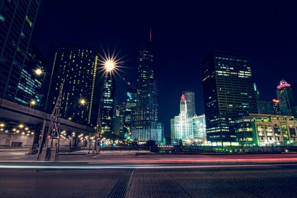 Lumières de la ville nocturne de Chicago