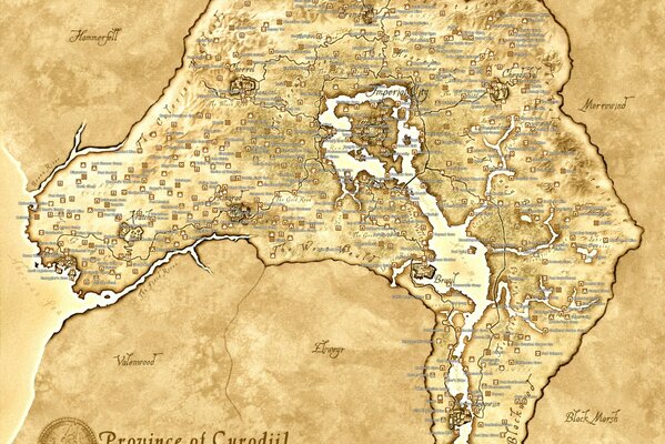 Old geographical map of the province of Cyrodiil