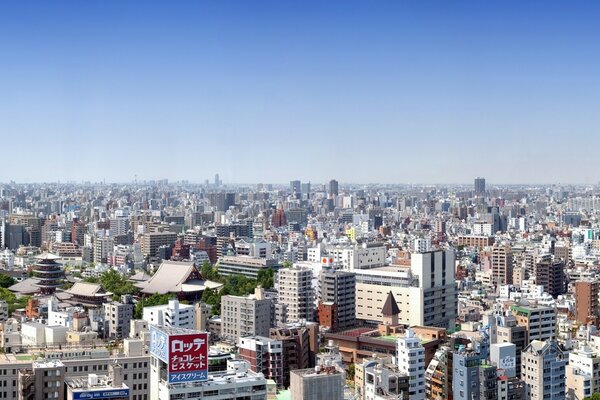 Panorama Japonii z budynkami mieszkalnymi i biurowymi