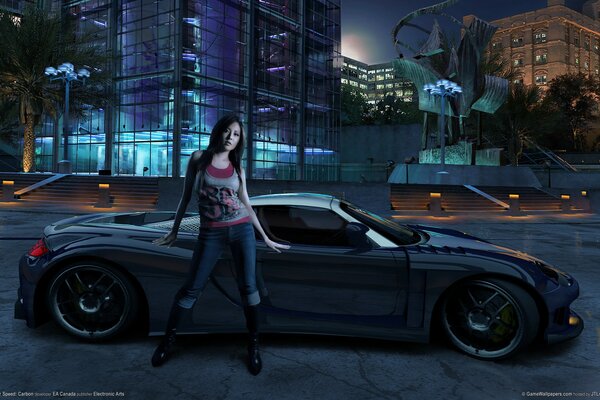 Девушка около машины из видео игры