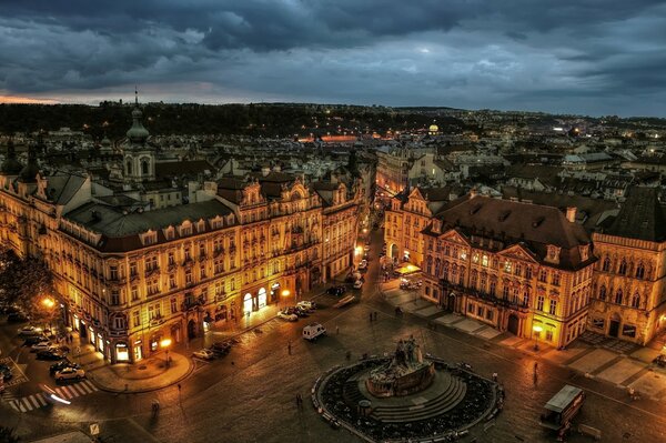 Old Town Square in the evening lights