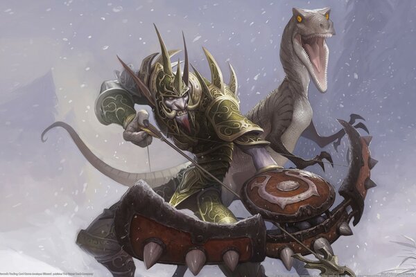 Arte dal mondo di Warcraft con il cacciatore e il suo animale domestico