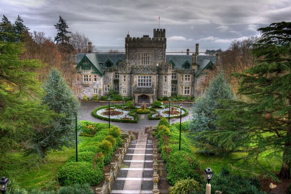 The ancient castle is hidden under the roof of trees