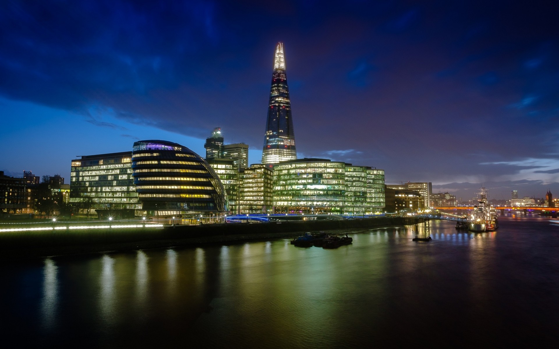 luces londres noche río ciudad