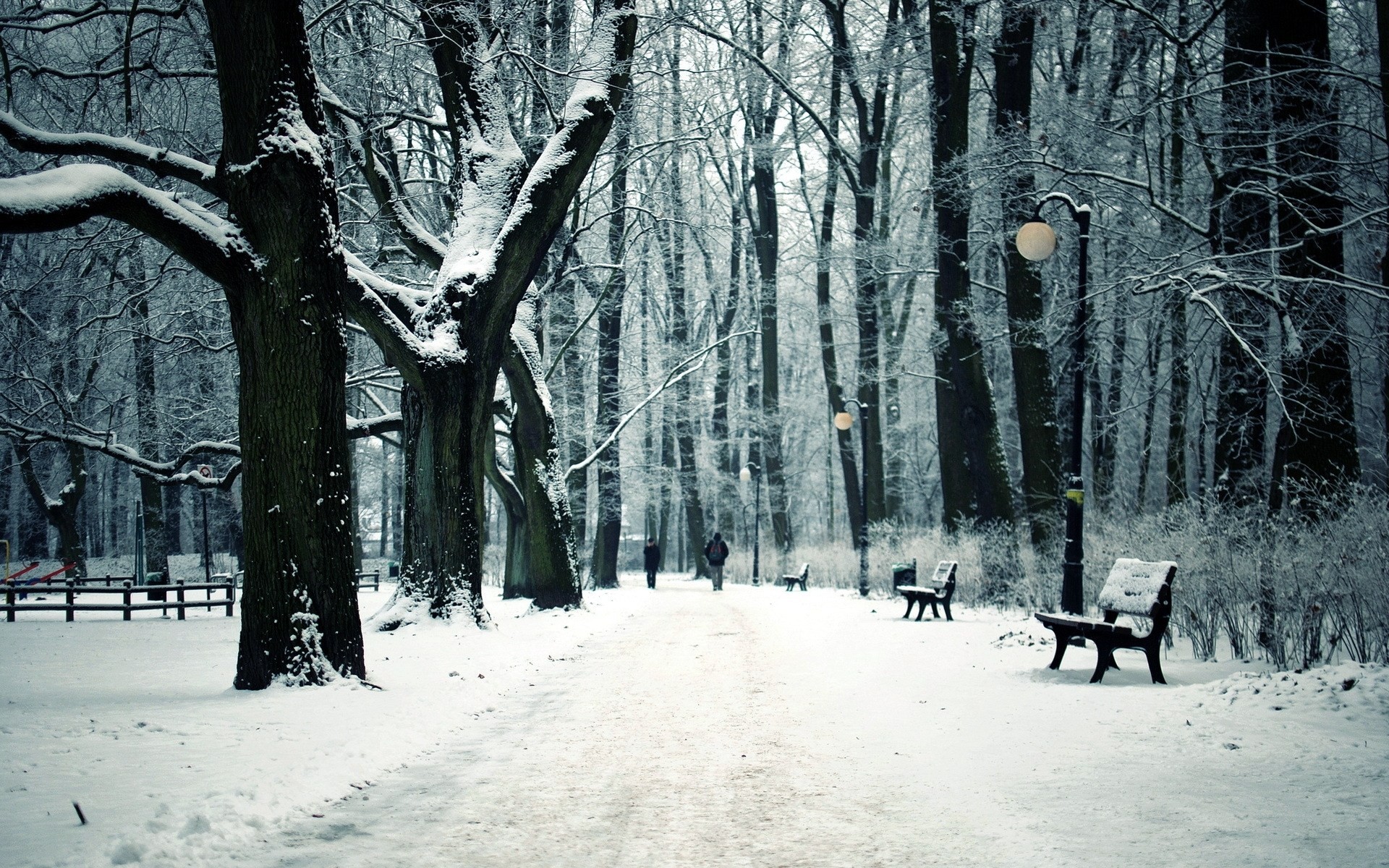 park winter town bench