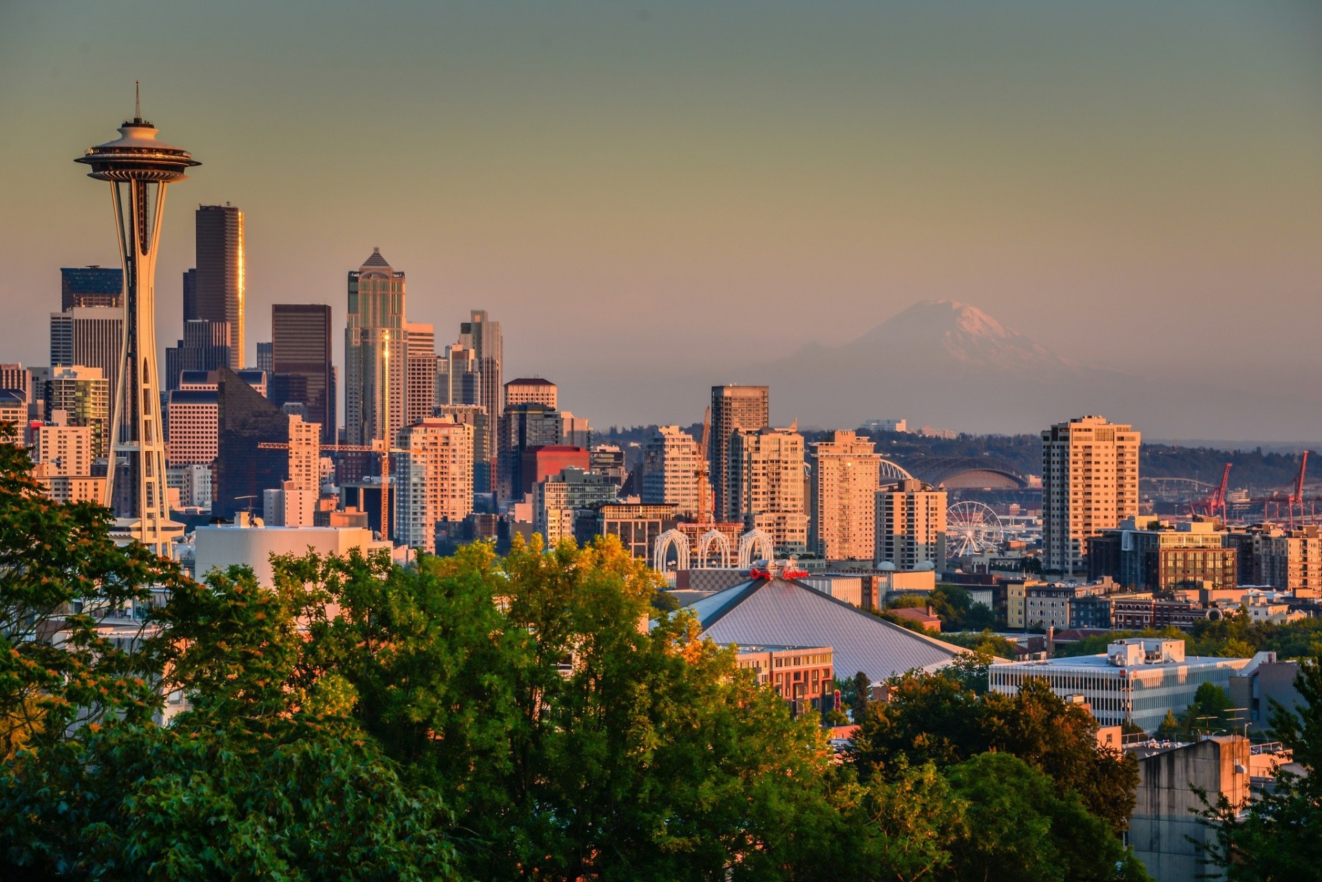 washington seattle panorama building mount rainier washington