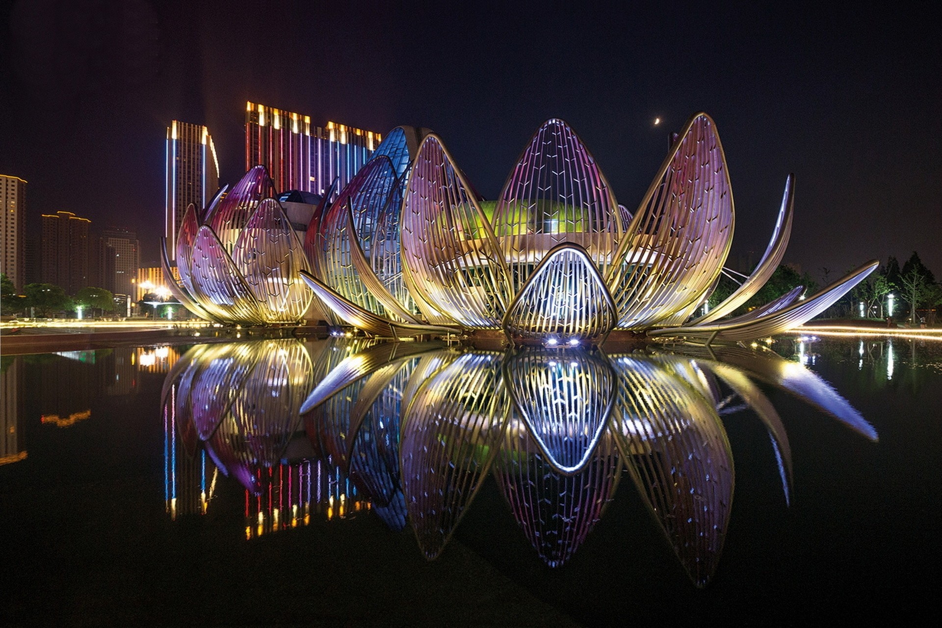 lumières nuit chine eau bâtiment beauté éclairage