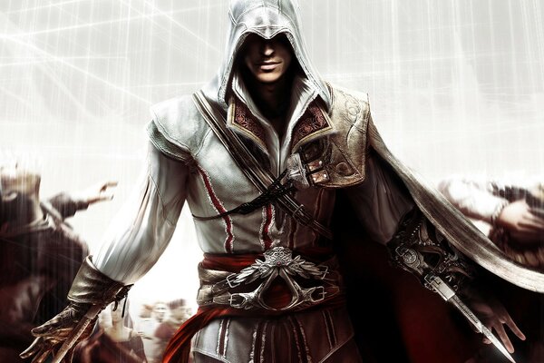 Główny bohater gry Assassin s Creed na białym tle