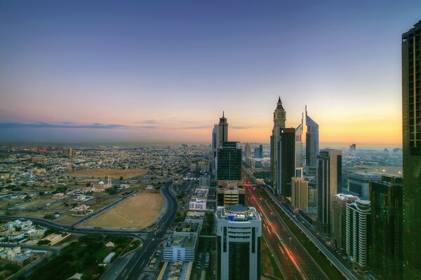 Dubai Central Park. Sunrise