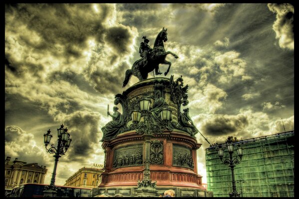 Sculpture of a horseman on a horse in St. Petersburg