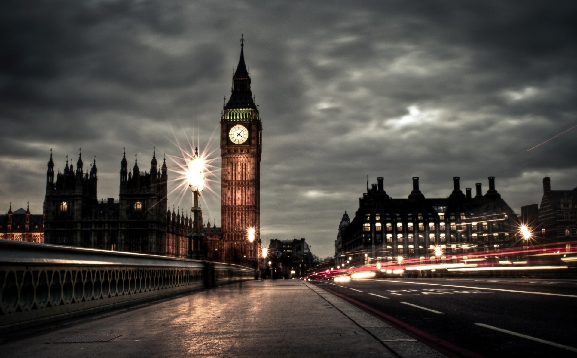 angleterre big ben nuit royaume-uni route londres palais de westminster nuageux gens