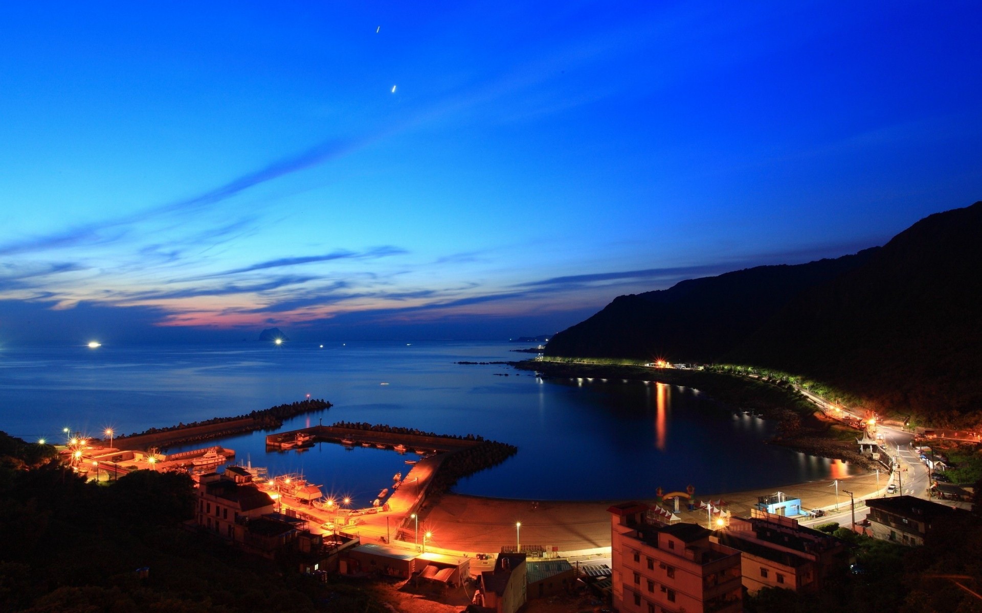 nacht sonnenuntergang blauer himmel meer