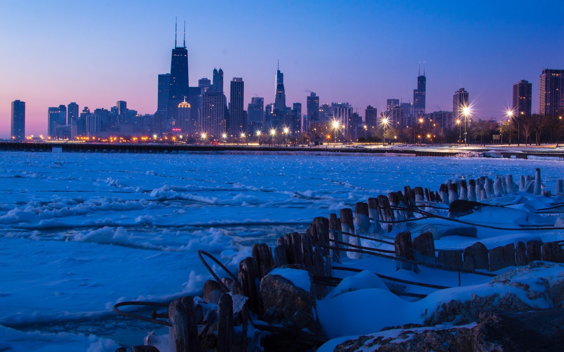 inverno notte città chicago