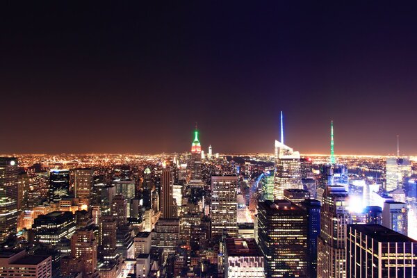 New York at night illuminated by lights