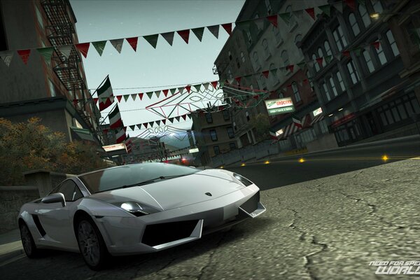 Lamborghini w błyszczącym świetle na ulicy miasta