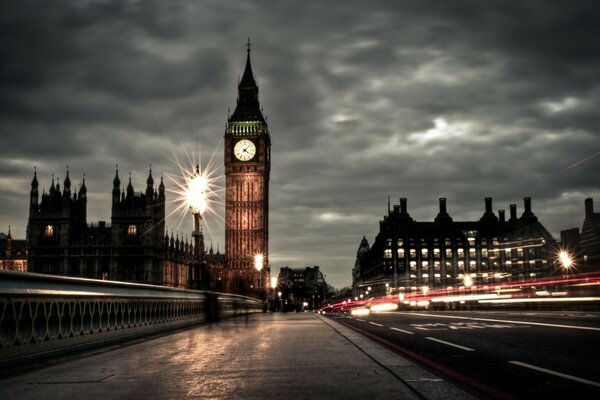 The lights of Big Ben and the Palace of Westminster
