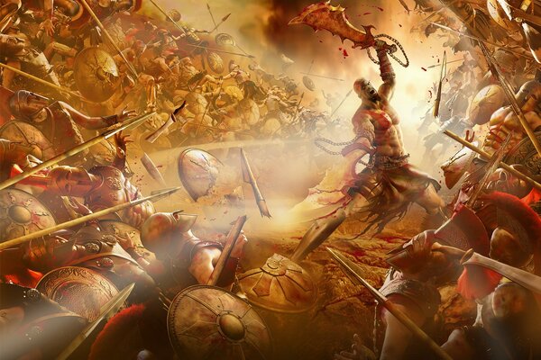 Schlacht des mythischen Kriegsgottes mit Feinden