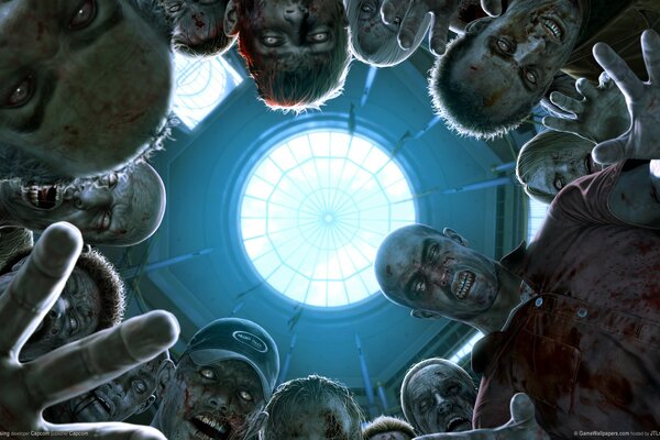 Picture scary zombies looking from above