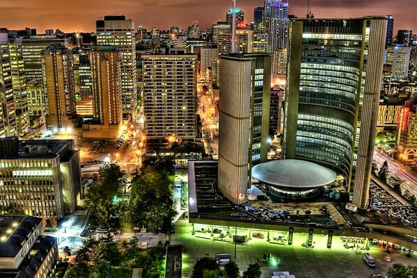 Magnificent lights of the night city in Canada