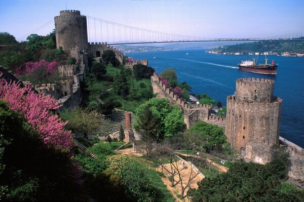 The tall towers of Istanbul by the river