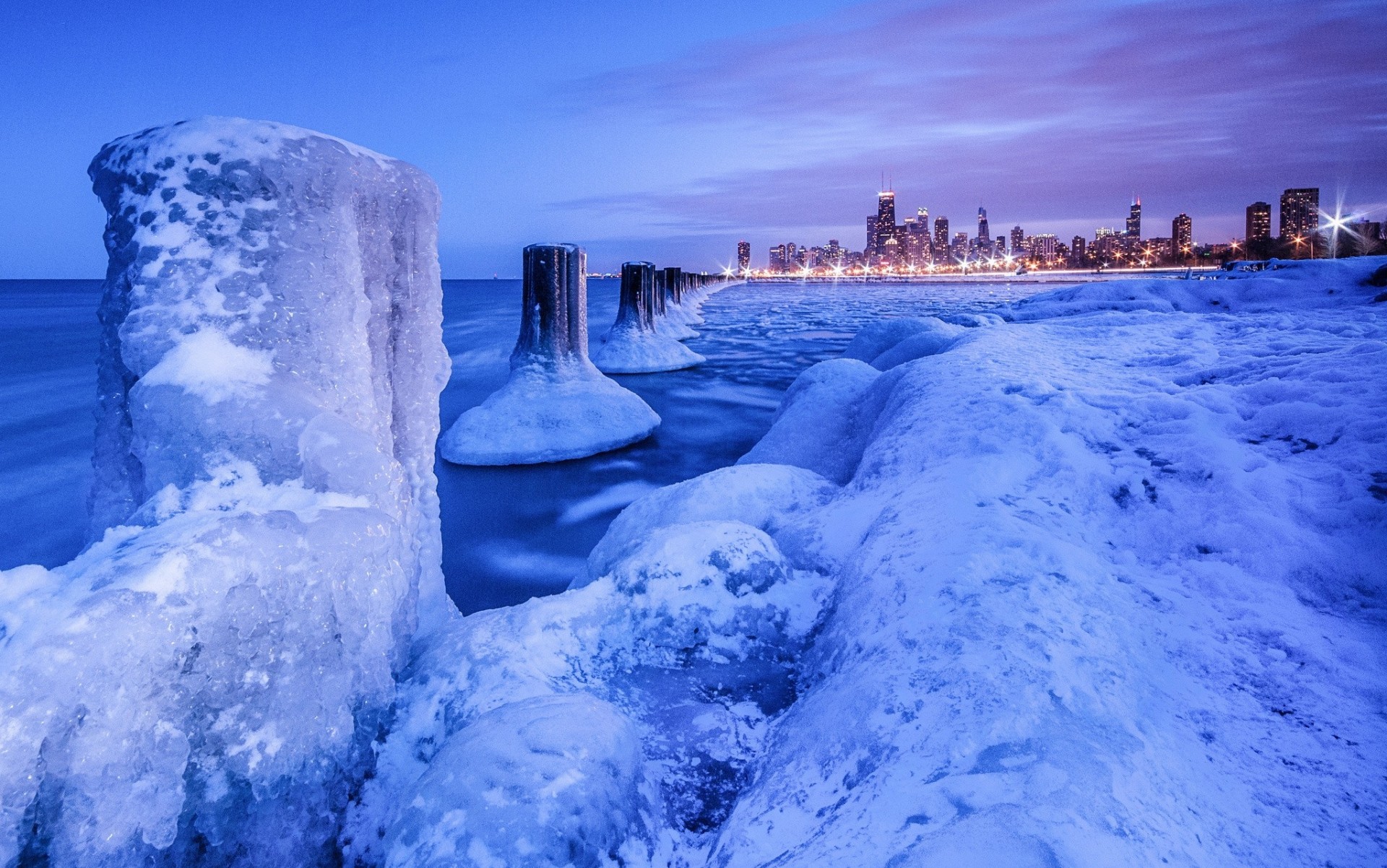 lights chicago night next snow winter