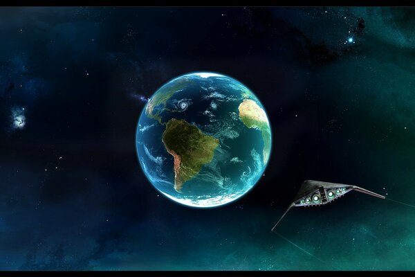 Картинка изображающая космос в котором видно планету Земля