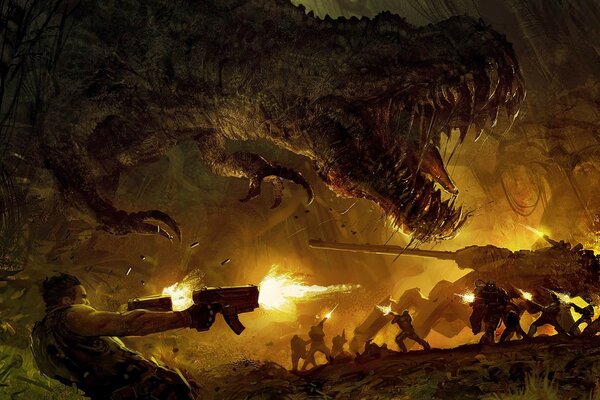 Война против динозавра в компьютерной игре