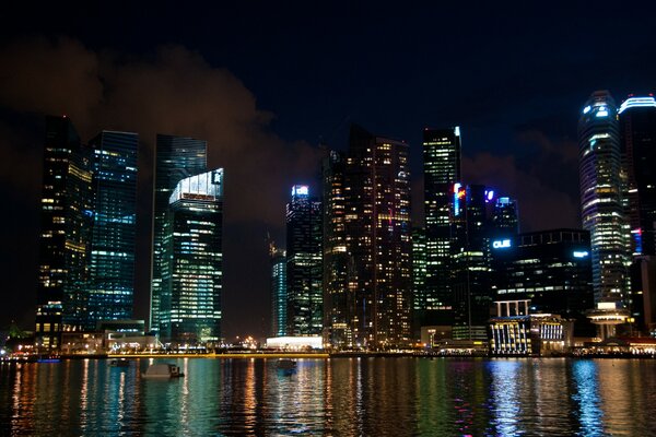 Night city Singapore night and skyscraper