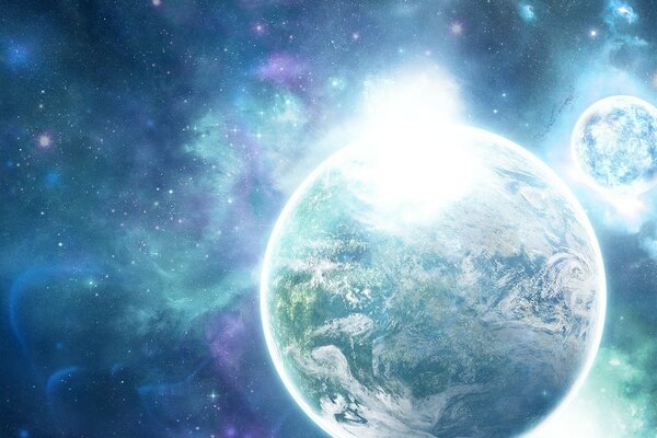 Photo cosmique de la planète de la fusion du soleil et de la poussière d étoile