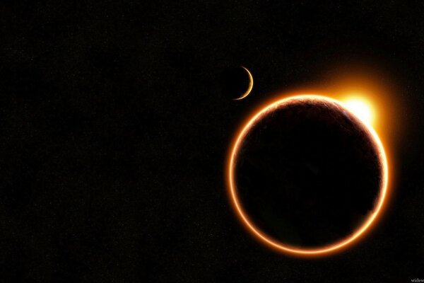 Solar eclipse and a planet in space