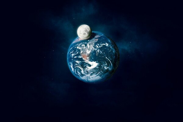 Earth and moon on a dark background