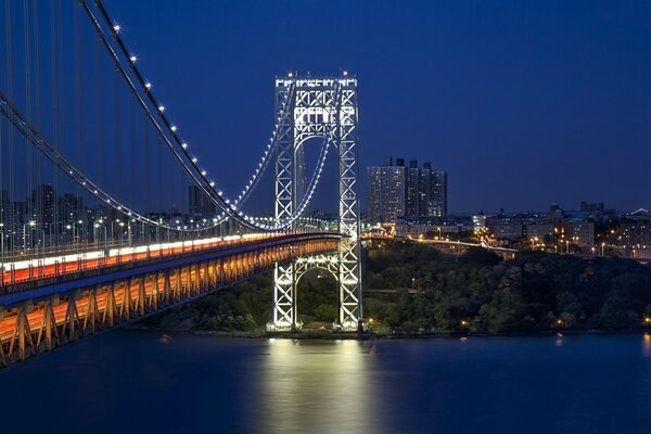 Beautiful night view of the bridge in New York