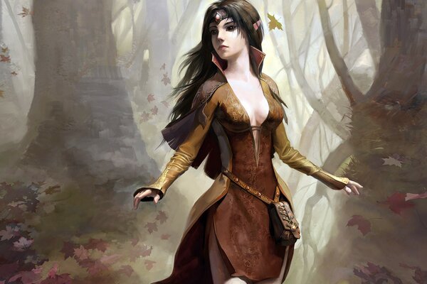 Beautiful girl in the forest renaissance era