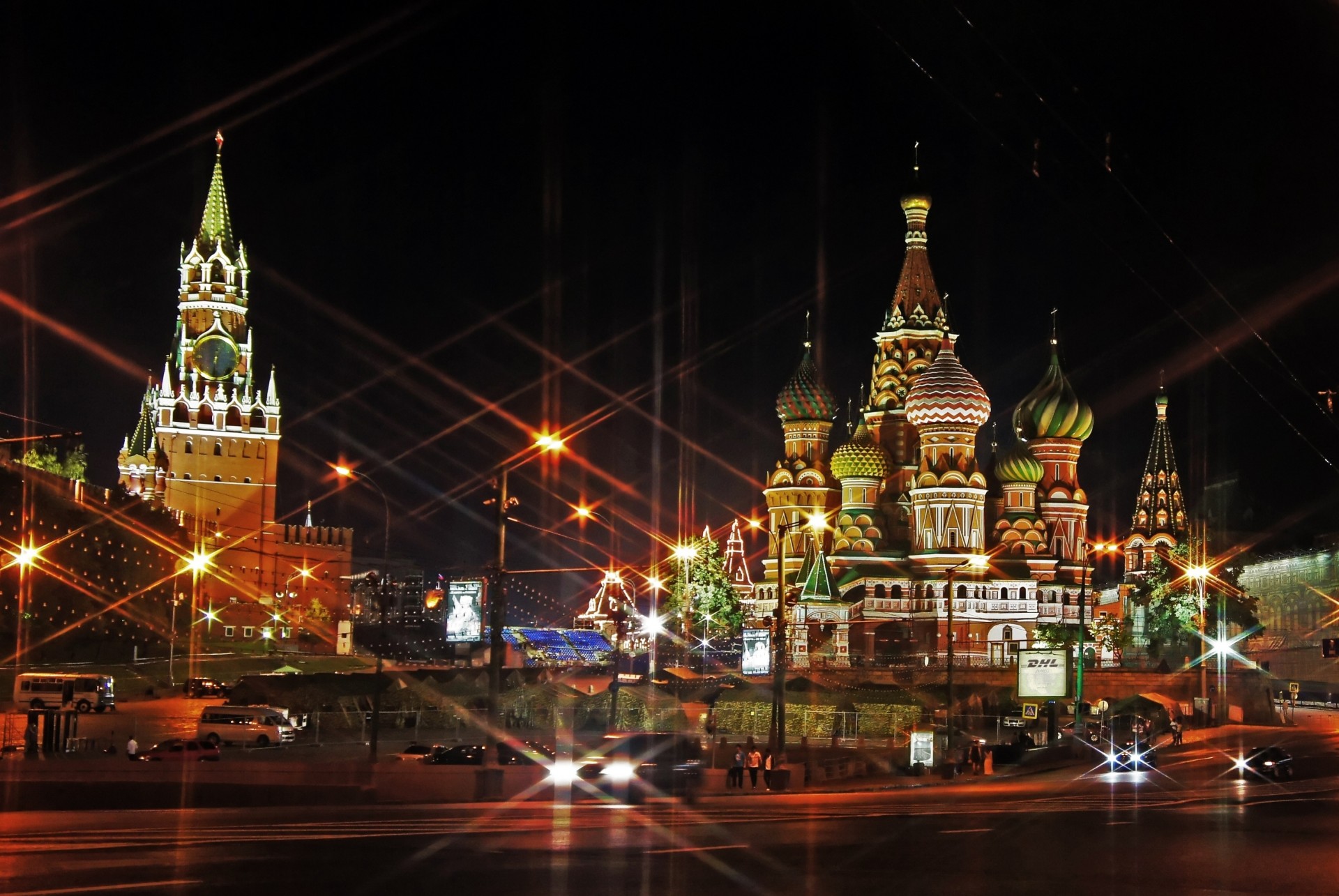 night russia moscow light red square