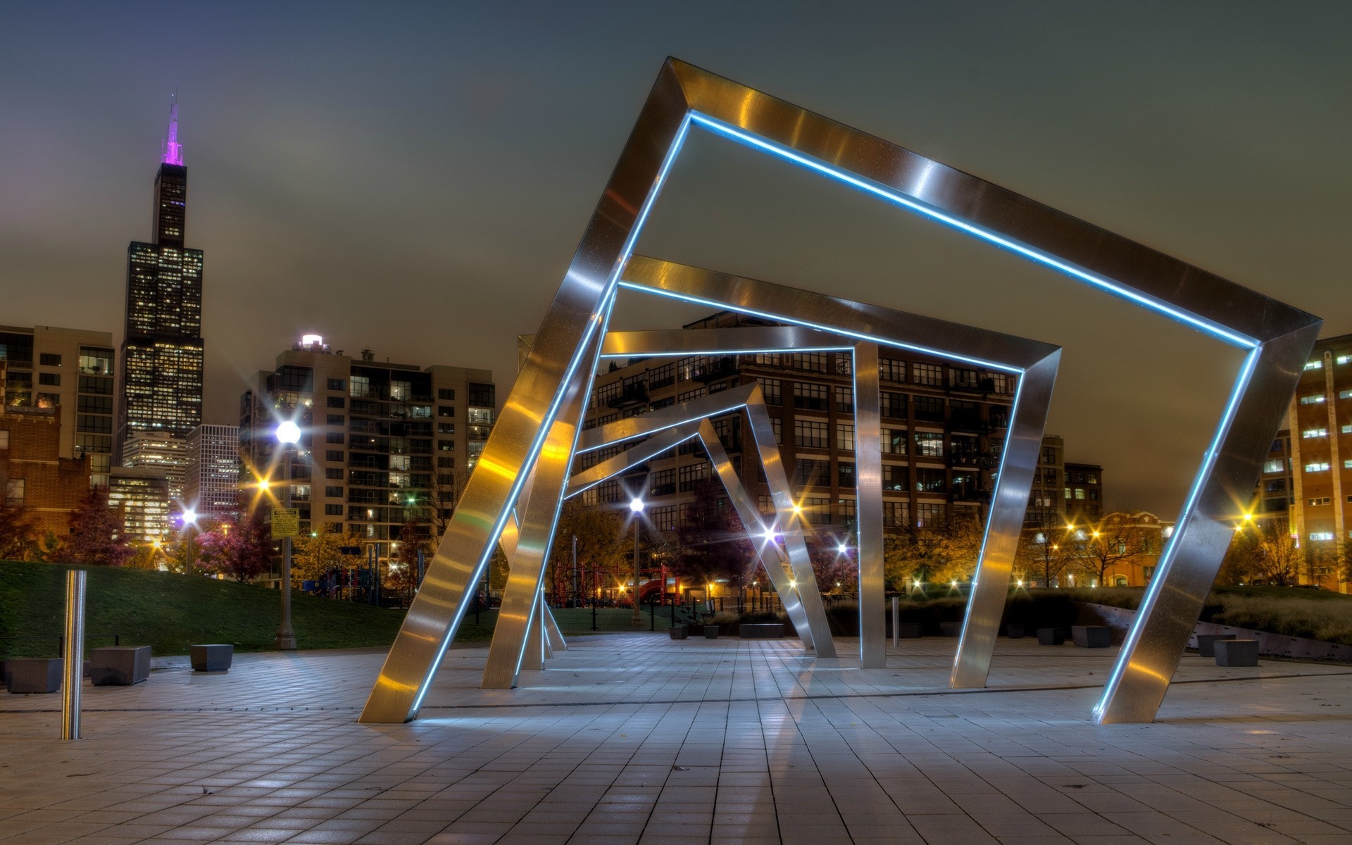 luces chicago noche estados unidos illinois parque