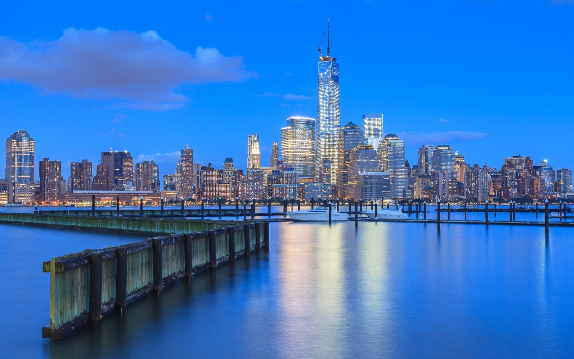 nueva york noche azul rascacielos casas