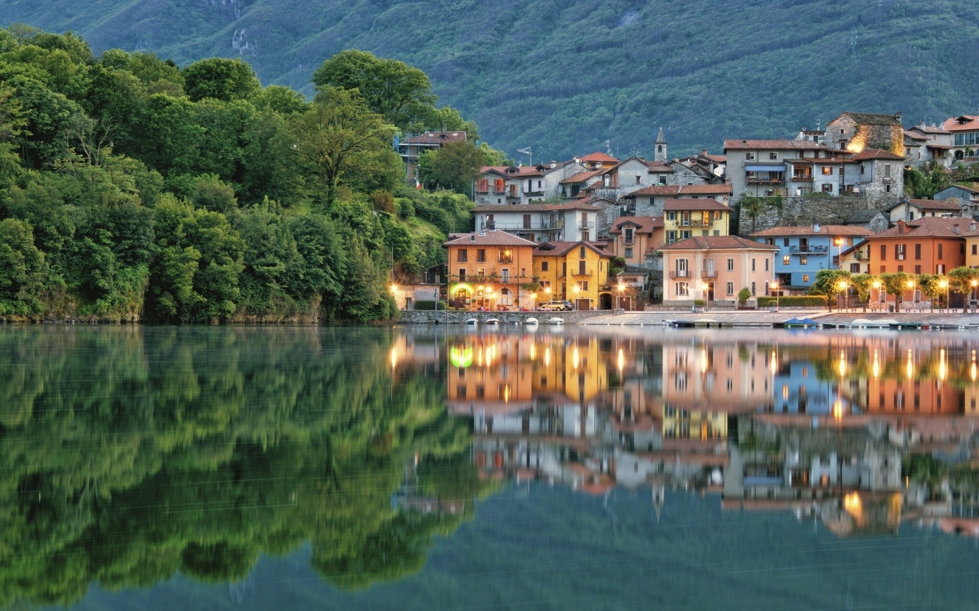 italia piamonte reflexión lago edificio paseo marítimo mergozzo